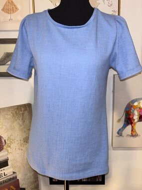 J. Crew Pale Blue Short Sleeve Textured Top